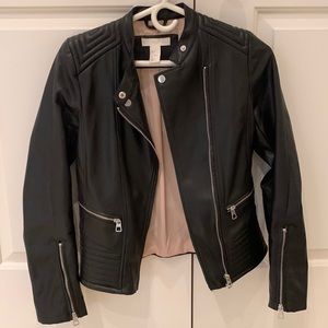 H&M black faux leather moto jacket